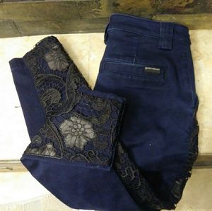 7FAM Black Lace Skinny Capri jeans 7FAMK sz 25